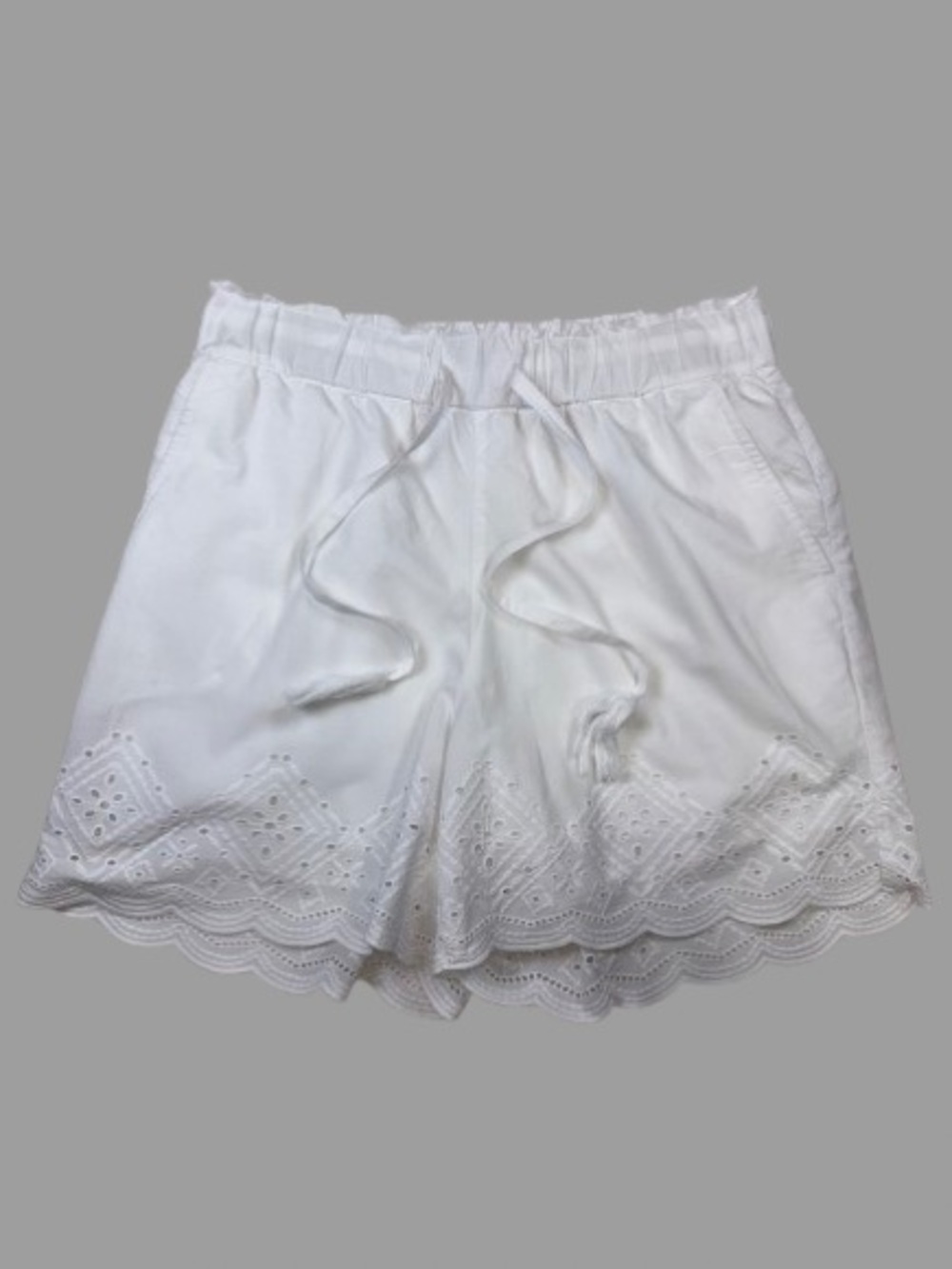 Talbots Small White Eyelet Scalloped Hem Drawstring Shorts Lined Pockets - Picture 1 of 13
